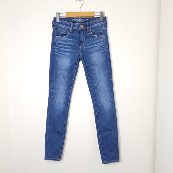 American Eagle Outfitters | Blue Mid Wash Jegging Jeans Stretch Whiskered 4 - Picture 1 of 11